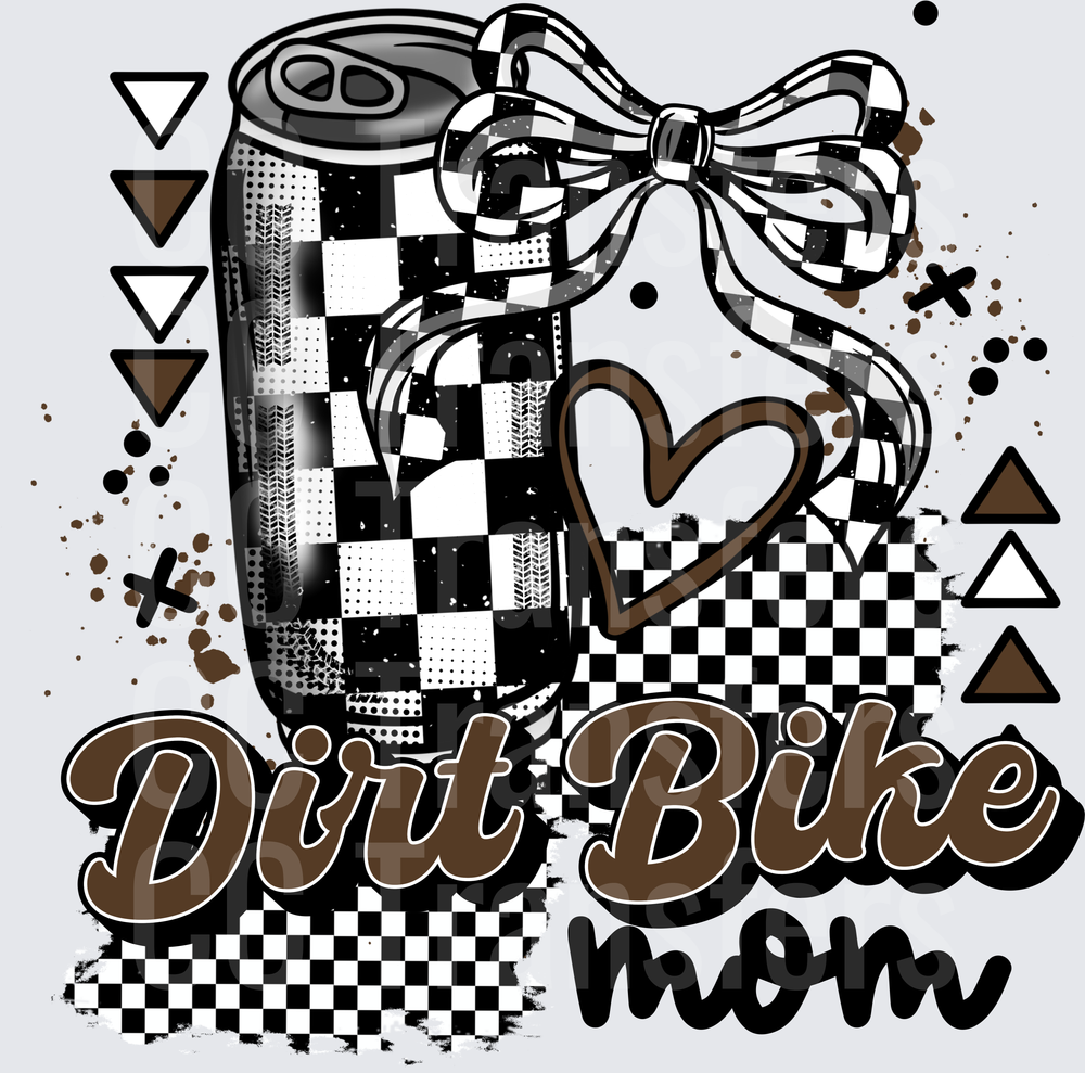 Dirt Bike Mom Checkered Soda Can Bow Heart Design (DTF)