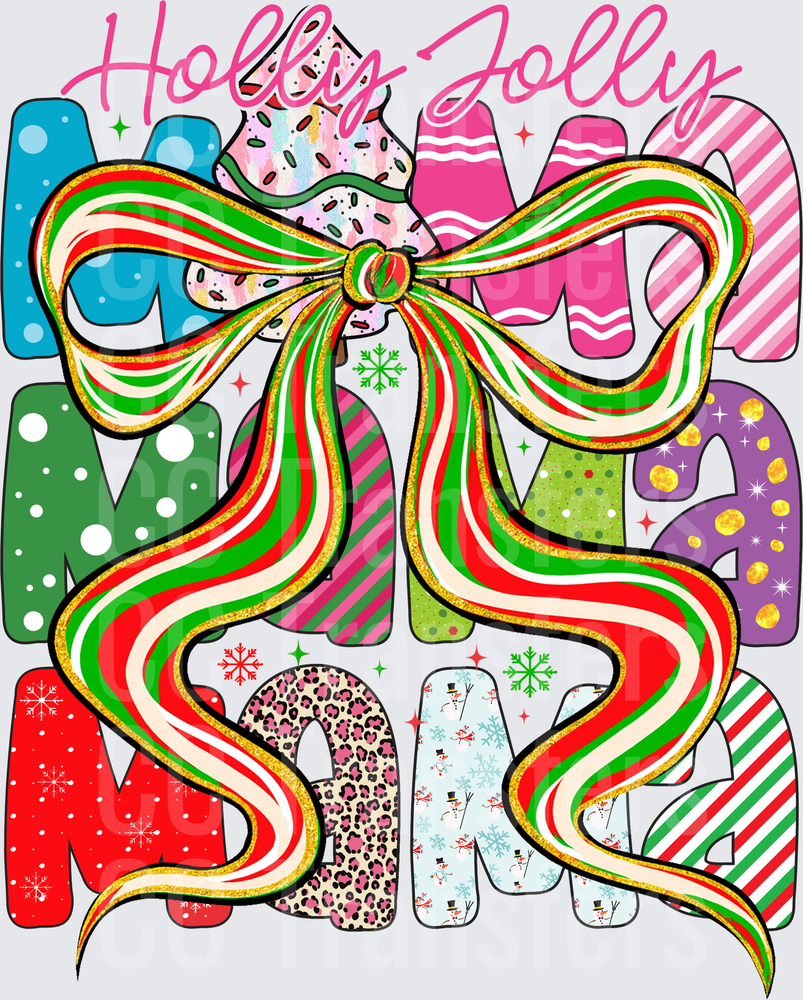 Holly Jolly Mama Christmas Bow Patterned Letters (DTF)