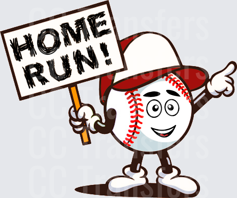 Cartoon Baseball Character Holding Home Run Sign (DTF)