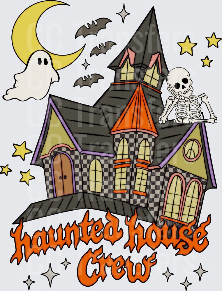 Haunted House Crew Halloween Ghost Skeleton Bats (DTF)
