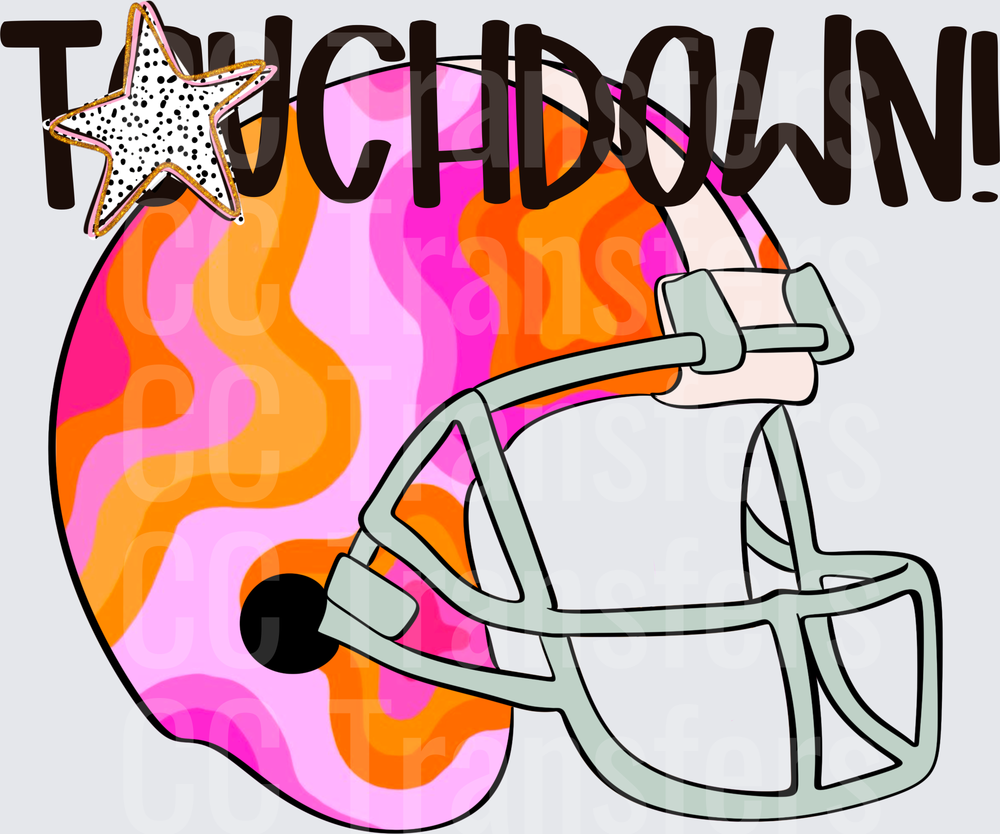 Touchdown Football Helmet Retro Wavy Pink Orange Star (DTF)