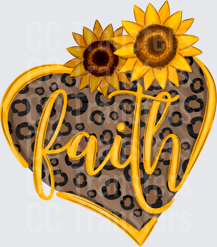 Faith Leopard Heart with Sunflowers (DTF)