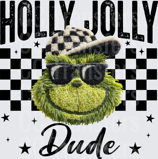 Holly Jolly Dude Fuzzy Green Guy Checkered Hat Sunglasses (DTF)