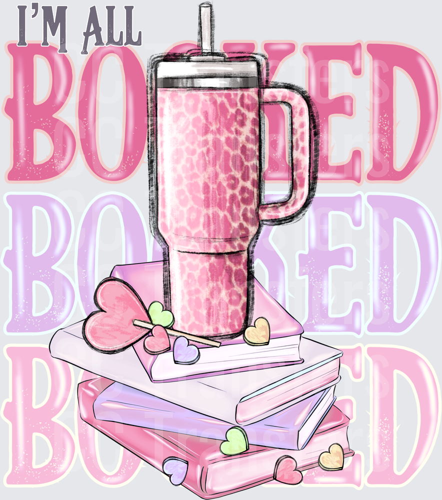 I'm All Booked Pink Leopard Tumbler Stack Books Hearts DTF