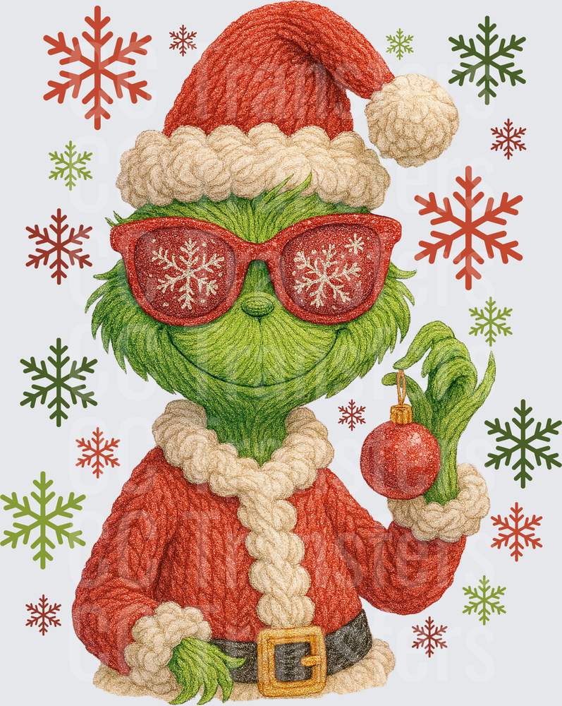 Fuzzy Green Christmas Creature Santa Shades Ornament (DTF)