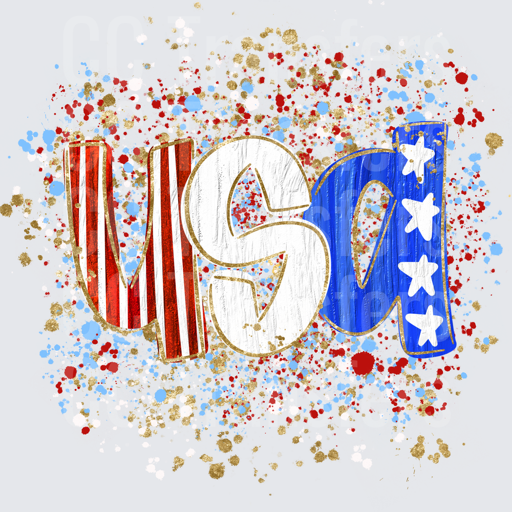 USA Red White Blue Stars Stripes Paint Splatter (DTF)