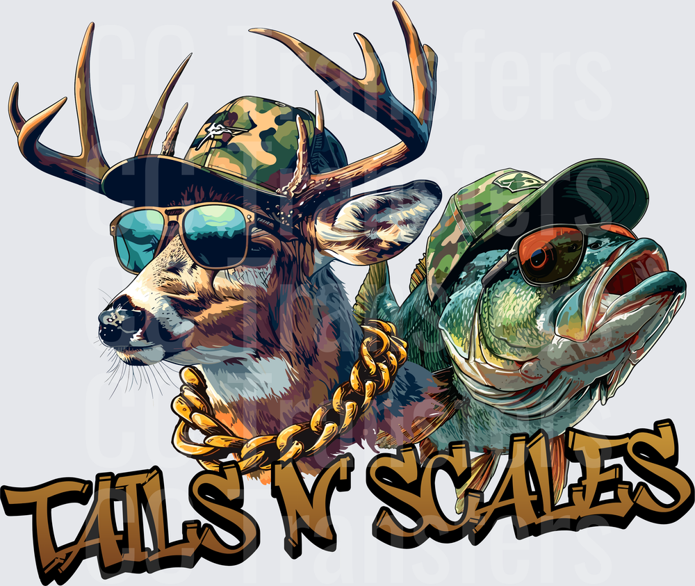 Tails N Scales Buck and Bass Camo Hats Gold Chain (DTF)