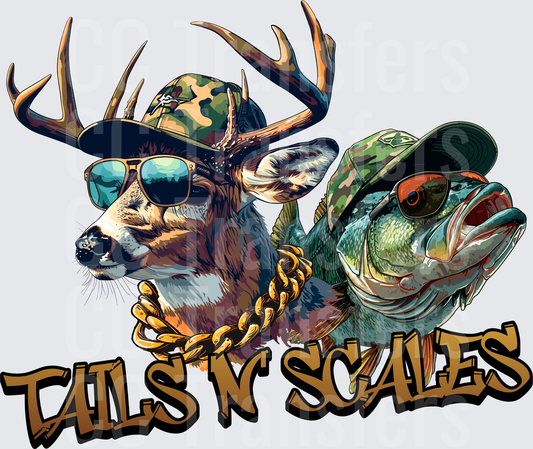 Tails N Scales Buck and Bass Camo Hats Gold Chain (DTF)