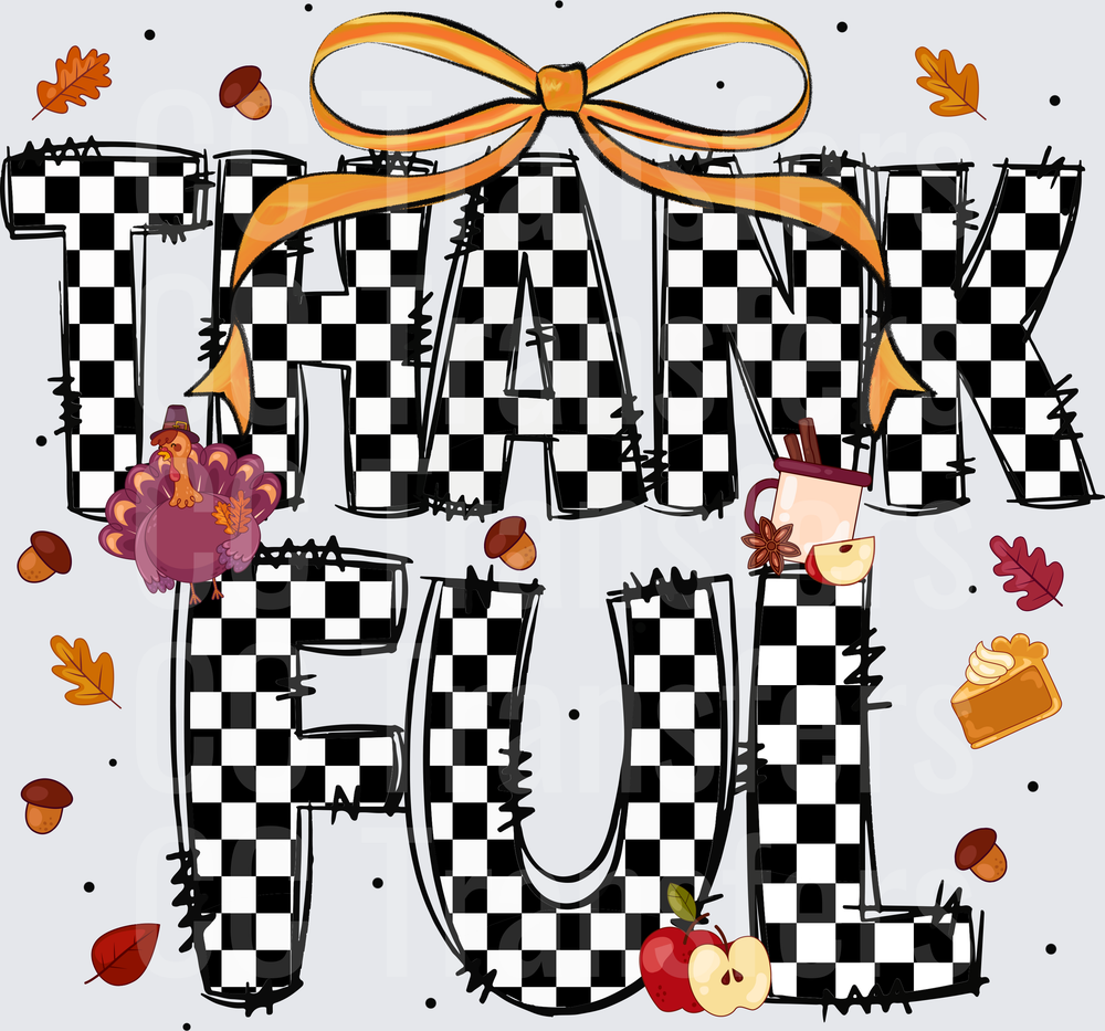 Thankful Checkered Doodle Letters Fall Thanksgiving (DTF)