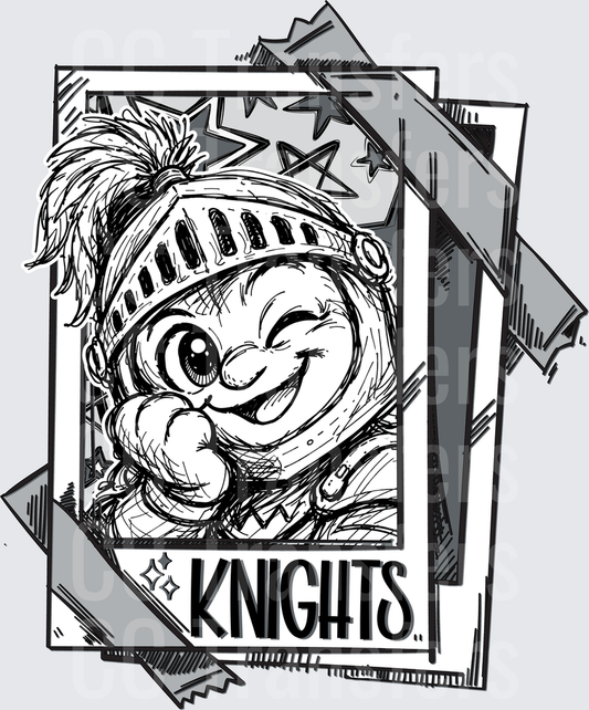 Cartoon Knight Mascot Sketch Polaroid Frame Knights DTF