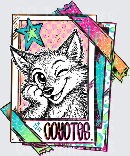 Retro Coyotes Mascot Card with Neon Checkered Background (DTF)