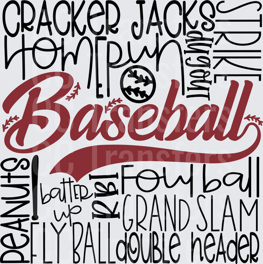 Baseball Word Collage Typography Subway Art (DTF)