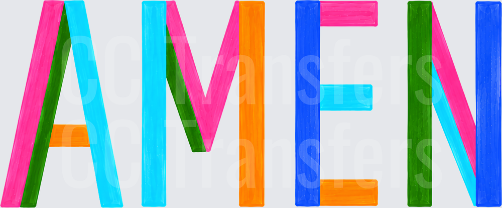Colorful Bold AMEN Block Letters Multi-Color Design (DTF)
