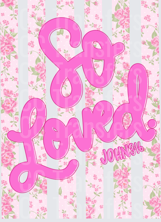 So Loved John 3:16 Pink Floral Stripe Script (DTF)