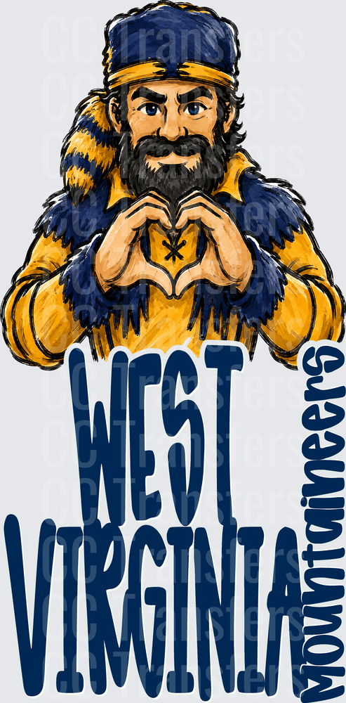 Mountaineer Mascot Heart Hands West Virginia DTF