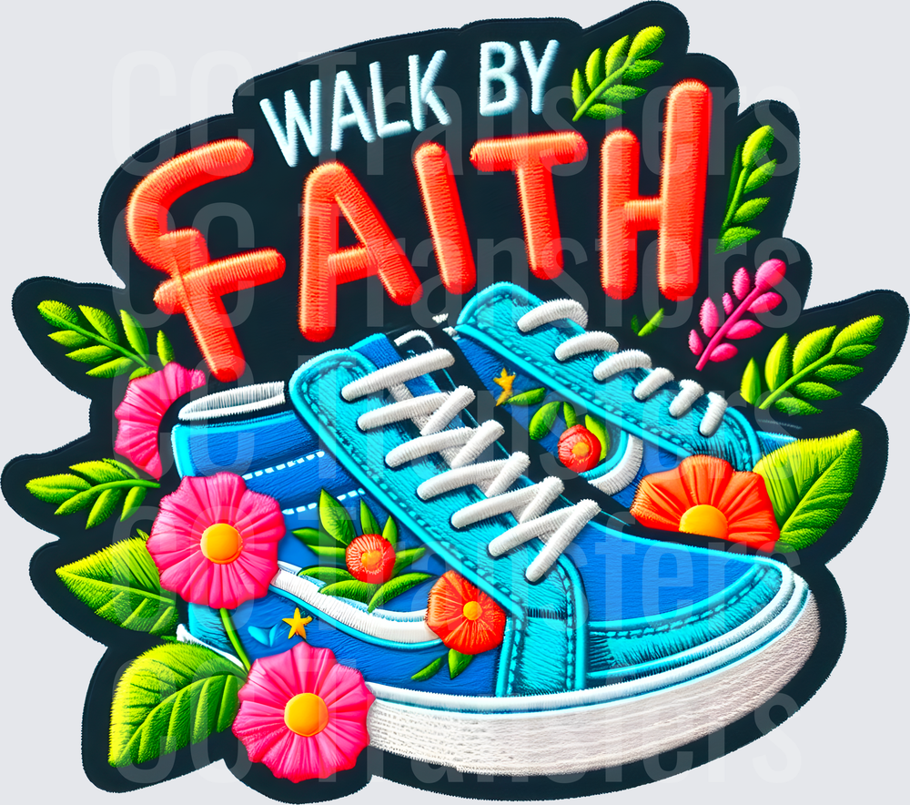 Walk By Faith Floral Sneaker Embroidery Style (DTF)