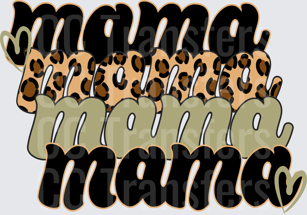 Stacked Mama Leopard Print Retro Layered Script (DTF)