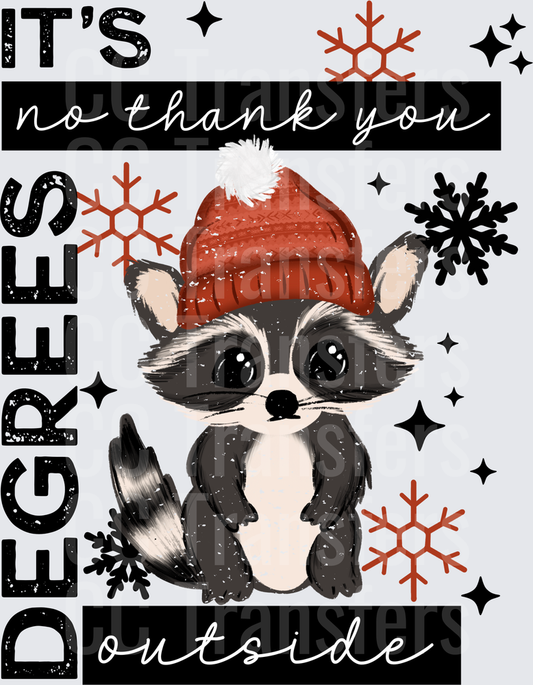 It's No Thank You Degrees Outside Cute Raccoon Winter (DTF)