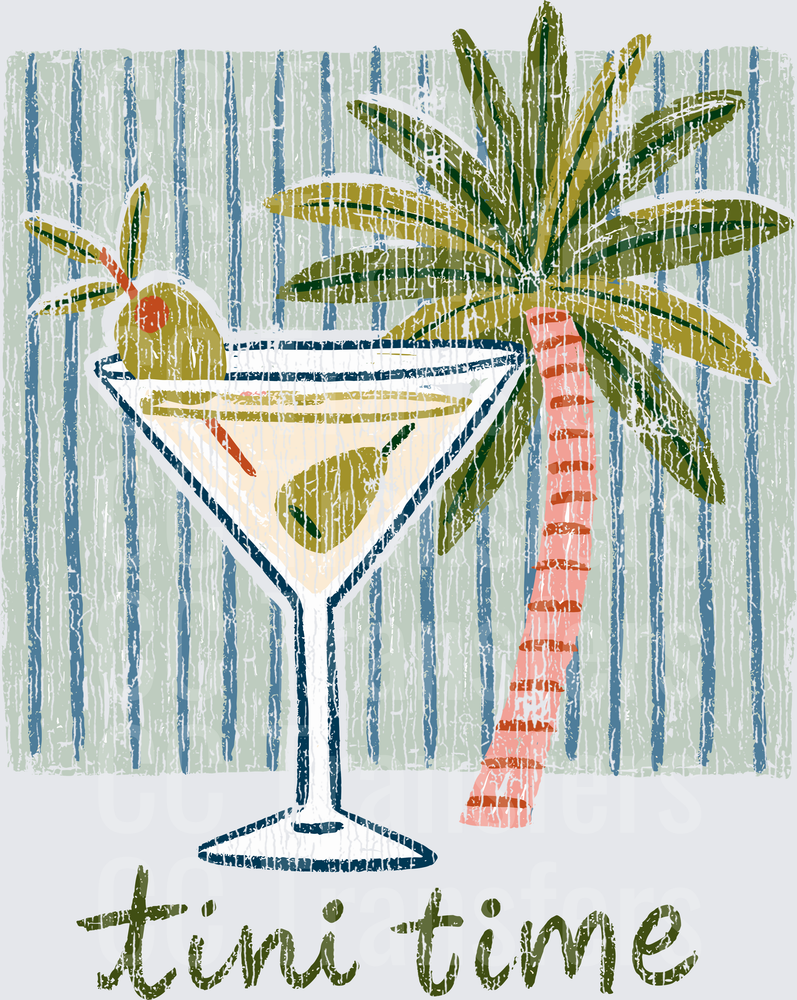 Tini Time Martini Glass Palm Tree Tropical (DTF)