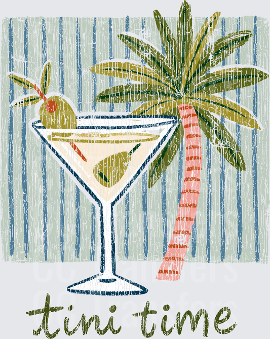 Tini Time Martini Glass Palm Tree Tropical (DTF)