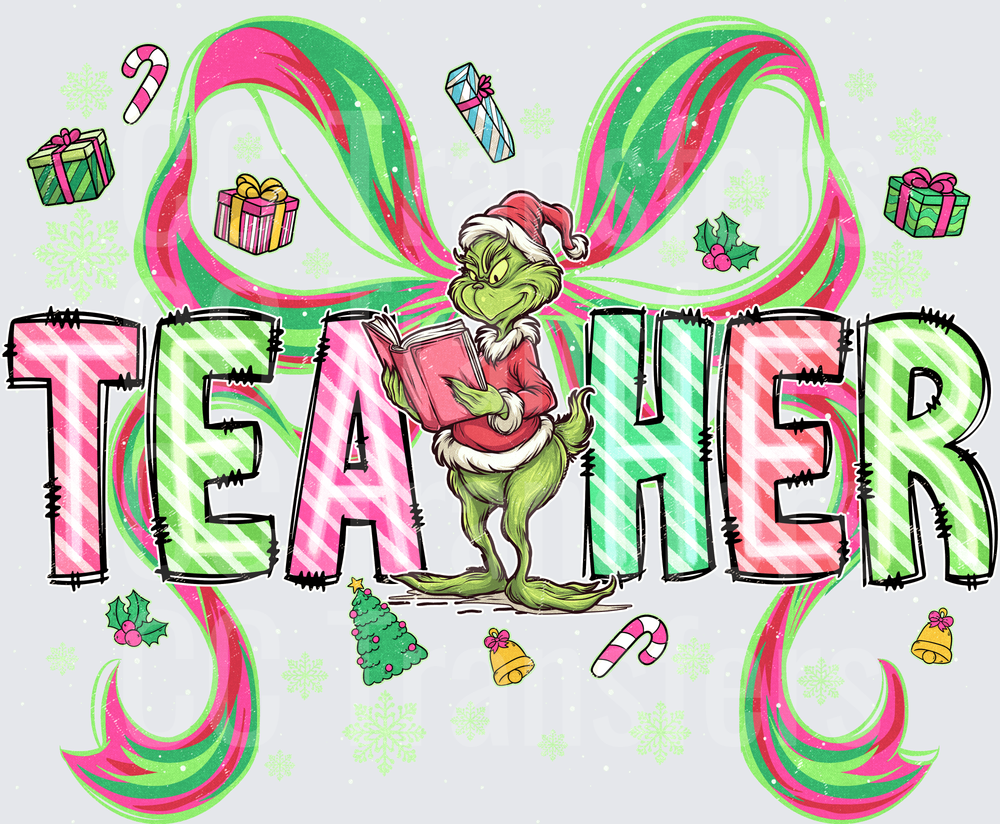Christmas Green Creature Reading Book Teacher DTF