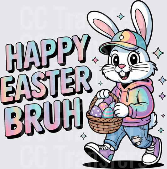 Happy Easter Bruh Cool Bunny Basket Pastel (DTF)