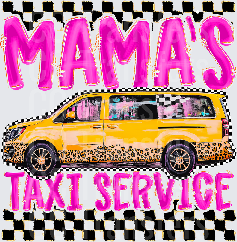 Mama's Taxi Service Yellow Van Leopard Checkered (DTF)