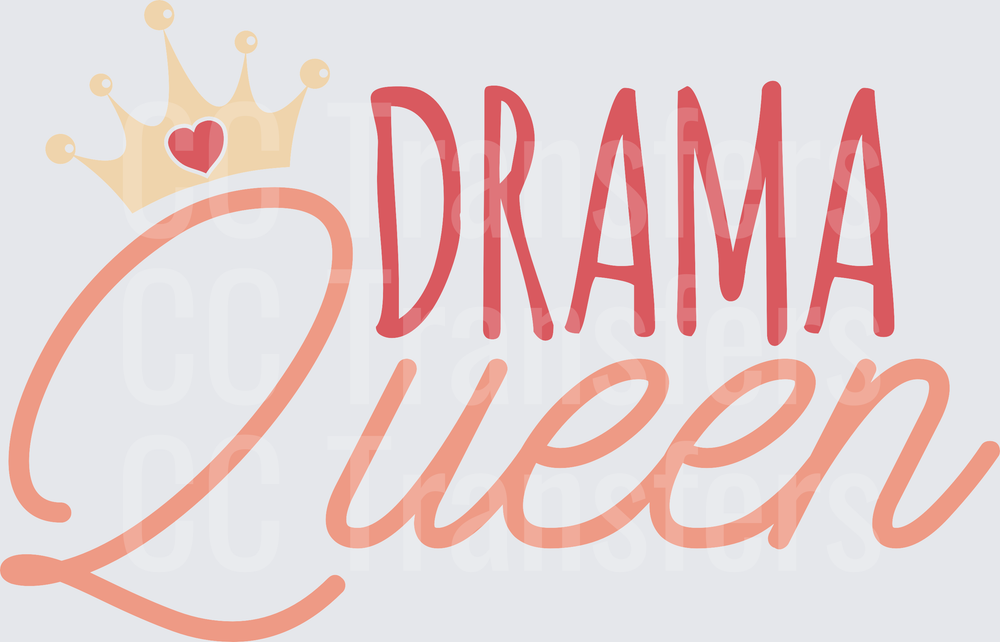 Drama Queen Script Lettering with Crown and Heart (DTF)