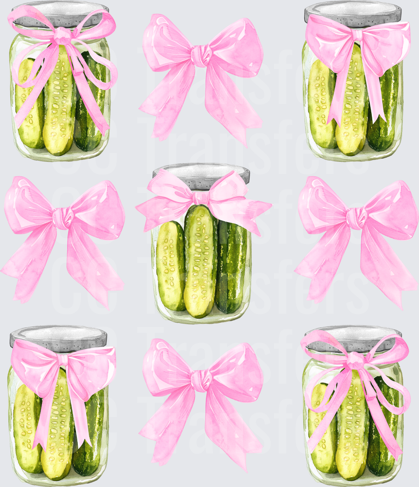Watercolor Pickle Jars Pink Coquette Bows Pattern Sheet