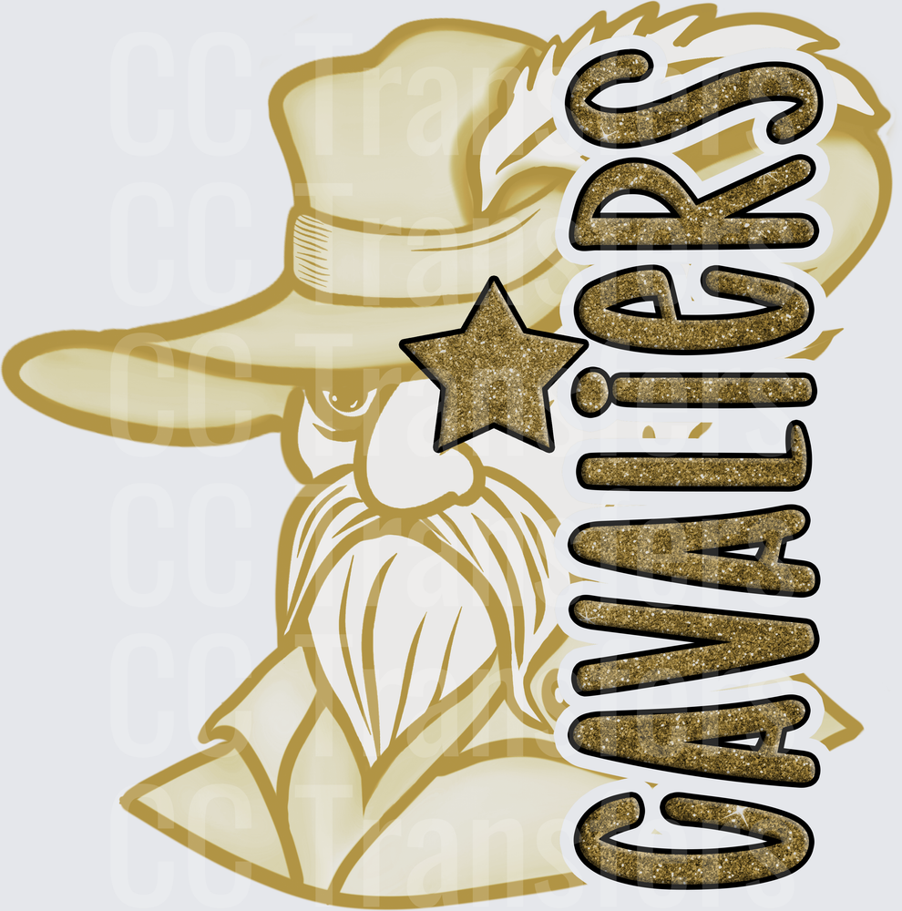 Cavaliers Glitter Gold Mascot with Star Logo (DTF)