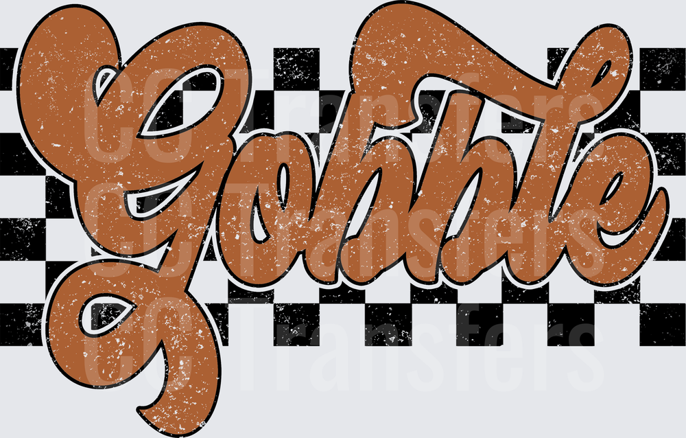 Gobble Retro Script Distressed Checkered Background (DTF)