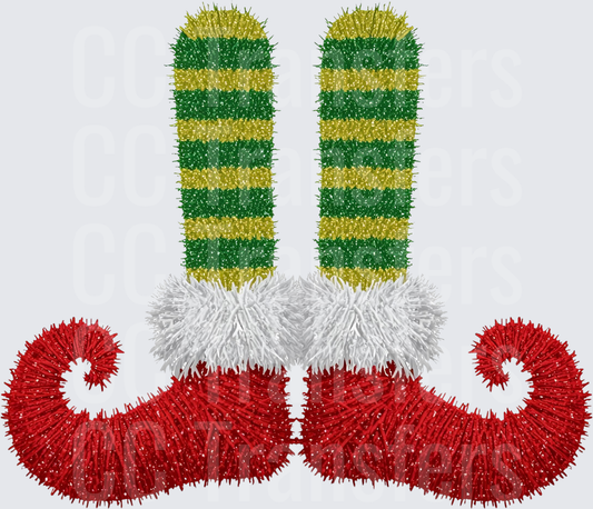 Tinsel Christmas Elf Legs Striped Stockings Curly Shoes (DTF)