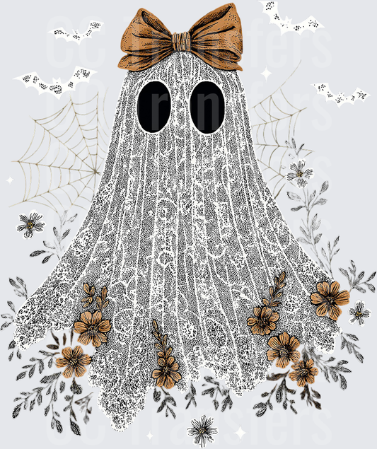Boho Ghost with Bow Floral Spider Web Halloween (DTF)