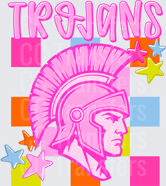 Trojans Pink Retro Warrior Helmet Colorful Stars (DTF)