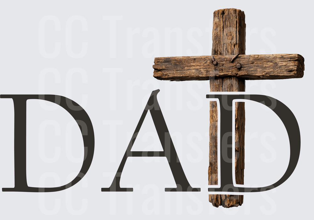 DAD Text with Rustic Wooden Cross Christian Design (DTF)