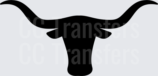 Bold Black Longhorn Bull Head Silhouette (DTF)