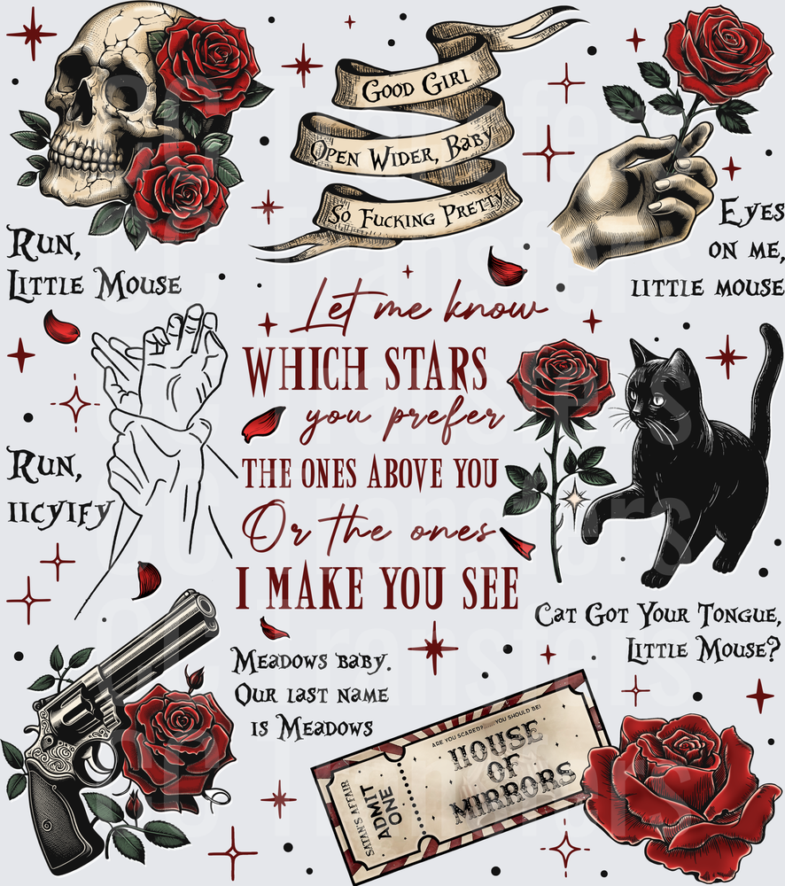 Dark Romance Little Mouse Quote Collage Red Rose Skull (DTF)