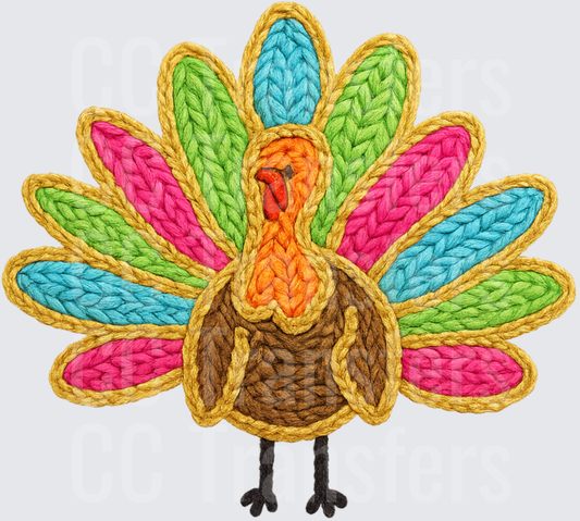 Colorful Yarn Knit Style Thanksgiving Turkey (DTF)