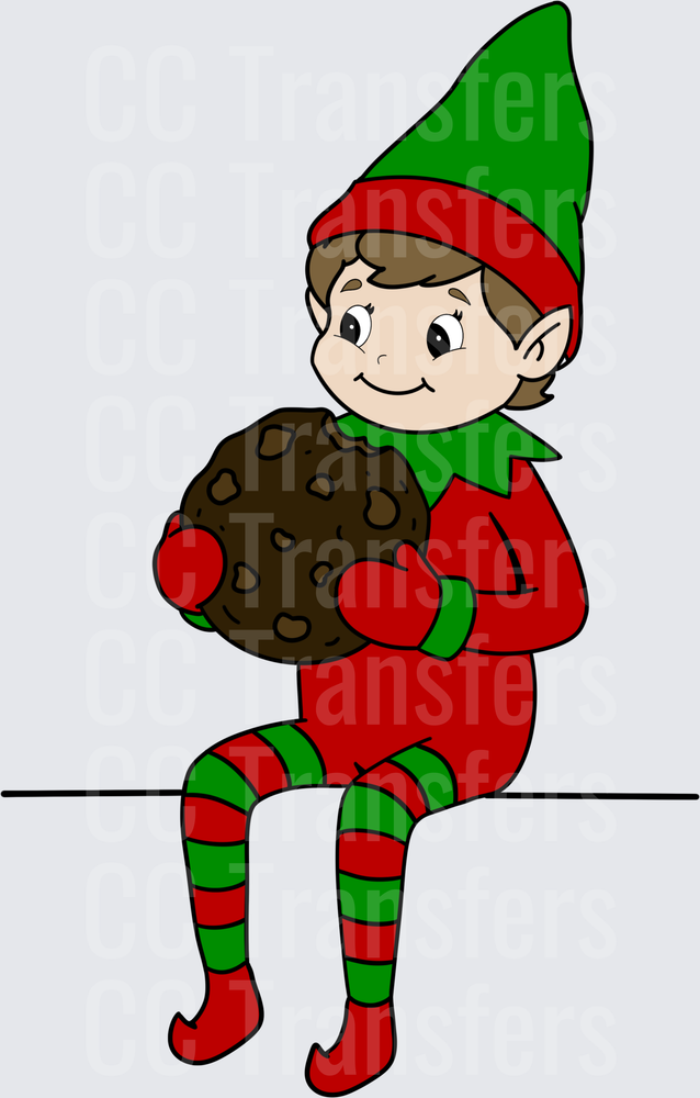 Mischievous Christmas Elf Sitting with Giant Cookie (DTF)
