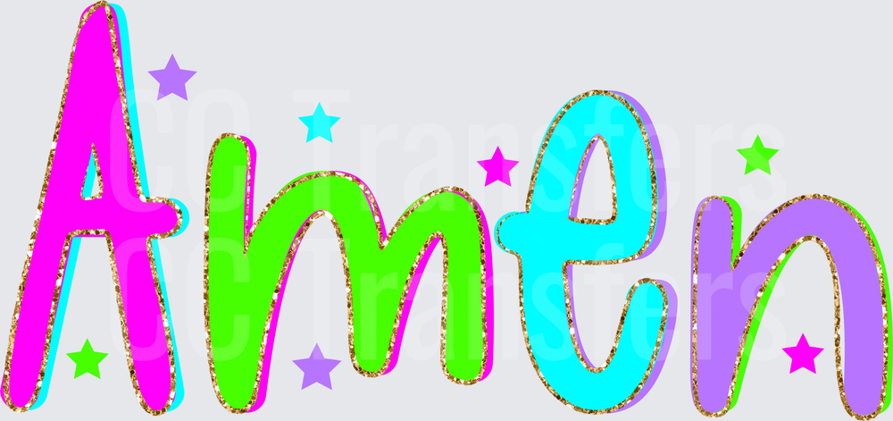 Colorful Glitter Bold Amen Word Art with Stars (DTF)
