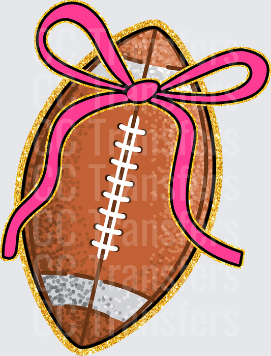 Glitter Football with Pink Bow (DTF)