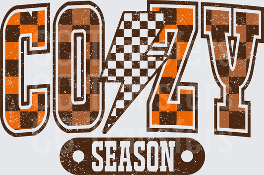 Cozy Season Distressed Checkered Plaid Fall Varsity Letter (DTF)