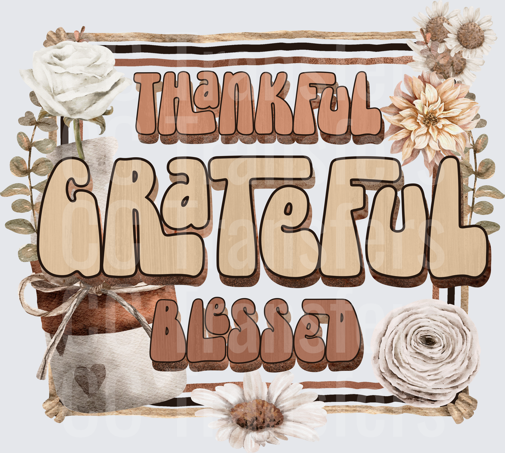 Thankful Grateful Blessed Boho Floral Retro Design (DTF)