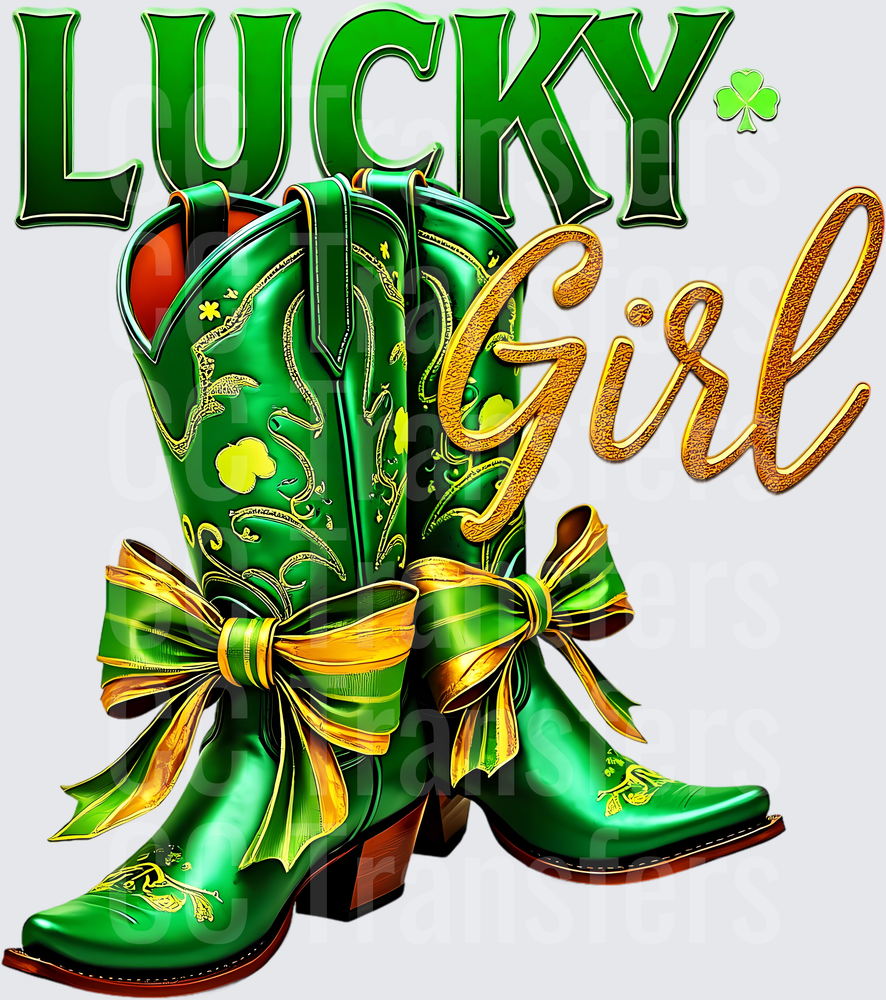 Lucky Girl St. Patrick's Day Green Cowboy Boots with Bows (DTF)