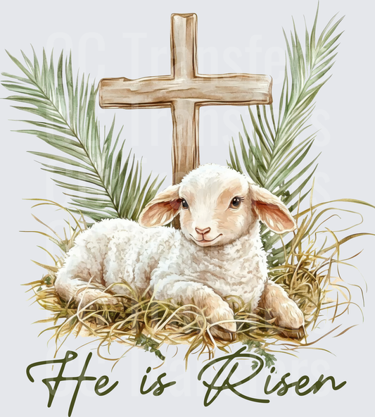 He Is Risen Lamb Cross Palm Leaves Easter (DTF)