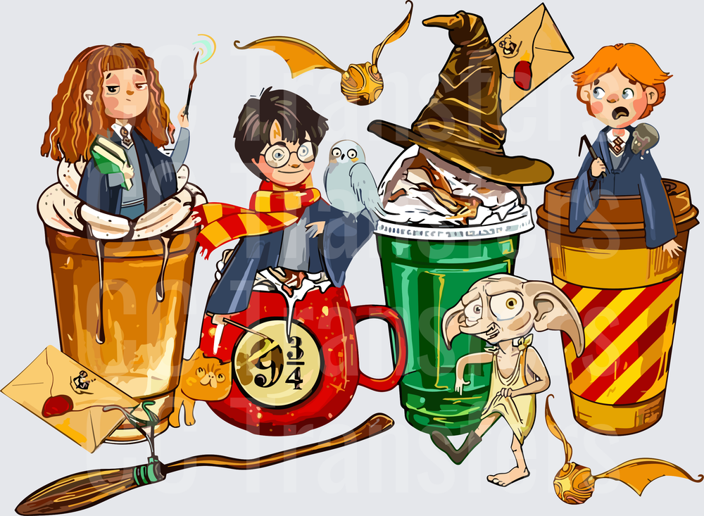 Magical Wizard Kids With Enchanted Cups And Fantasy Icons (DTF)