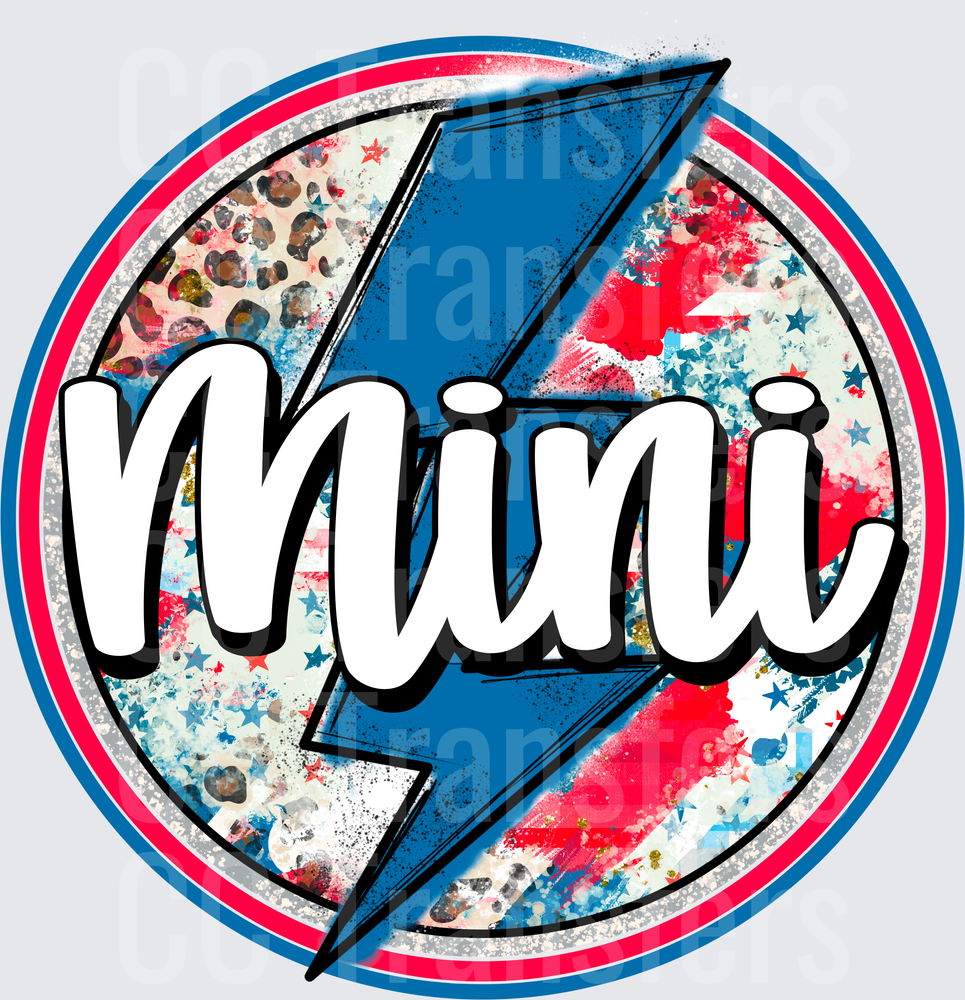 Mini Lightning Bolt Red White Blue Leopard Circle (DTF)