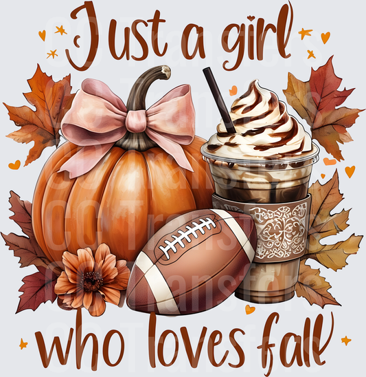Just A Girl Who Loves Fall Pumpkin Football Coffee (DTF)