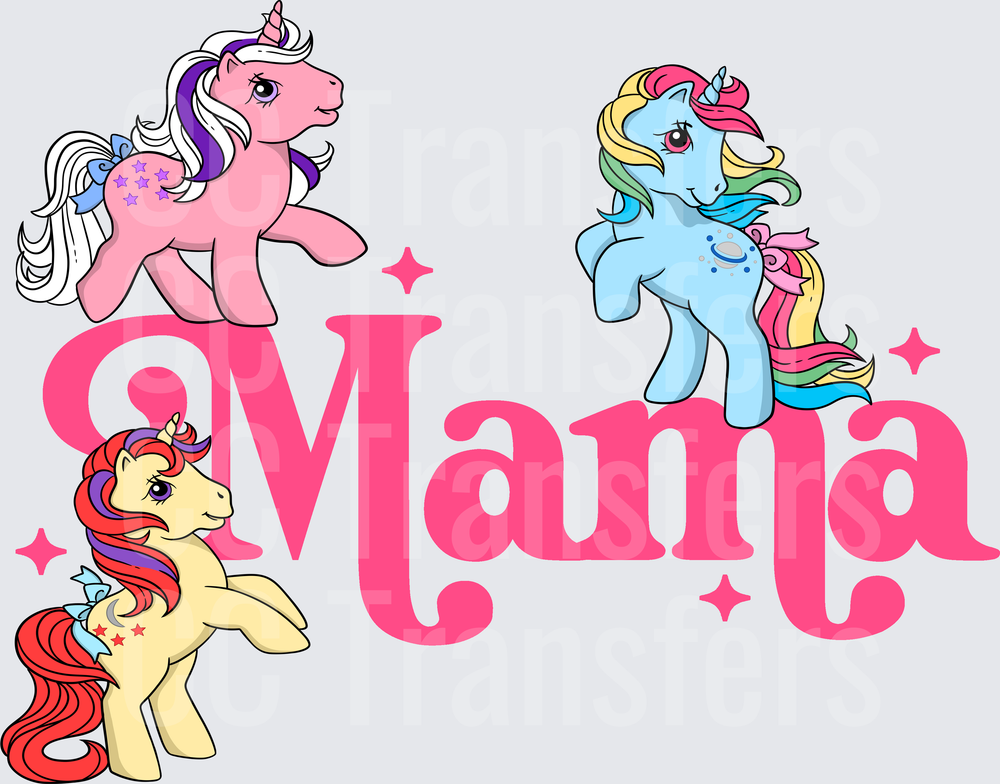 Mama Retro Unicorn Ponies Sparkle Trio (DTF)