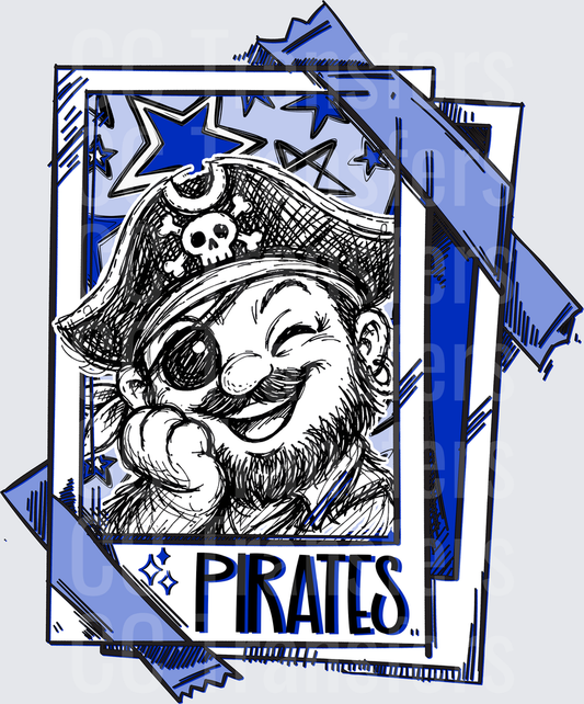 Grinning Pirate Captain Sketch Blue Stars Card (DTF)
